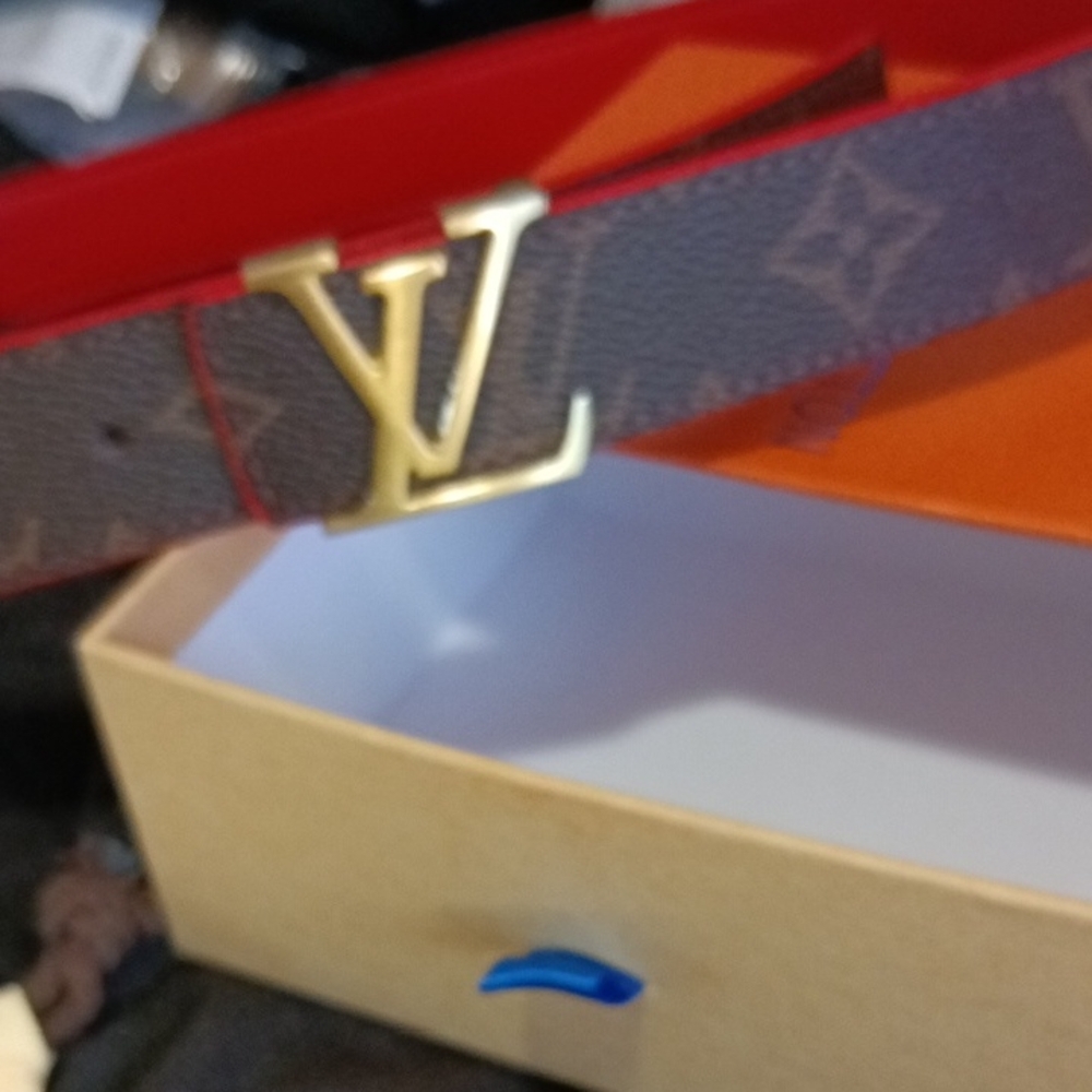 Louis Vuitton Brown Monogram Belt with Gold Logo 50% Off